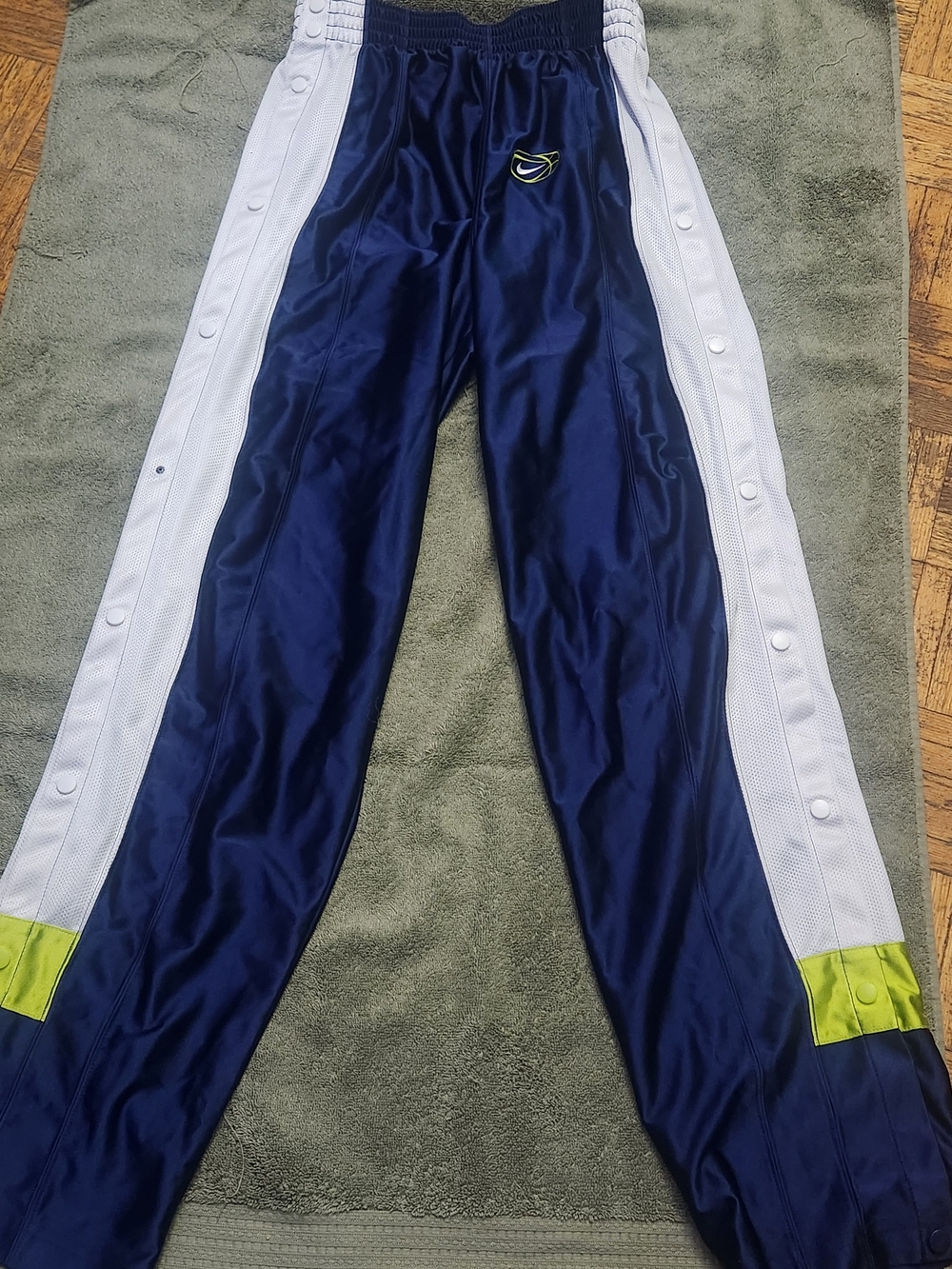 Nike Navy Blue Track Pants with White Side Panels & Lime Accents